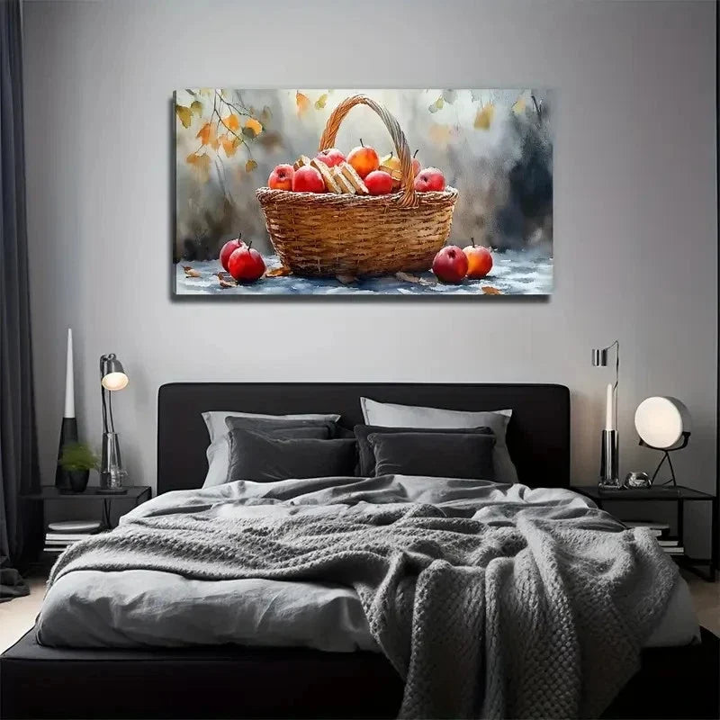 Fruits Bamboo Basket Wall Art Canvas Office Home Room Framed 120x60cm