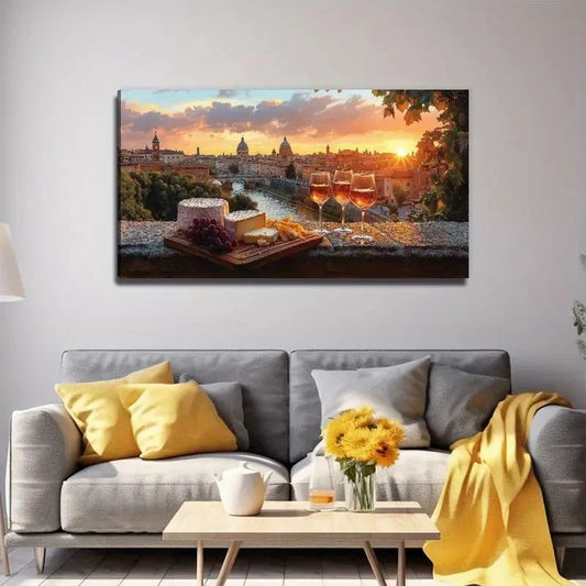 Sunset Cityscape Modern Wall Art Canvas Office Home Room Framed 80x45cm