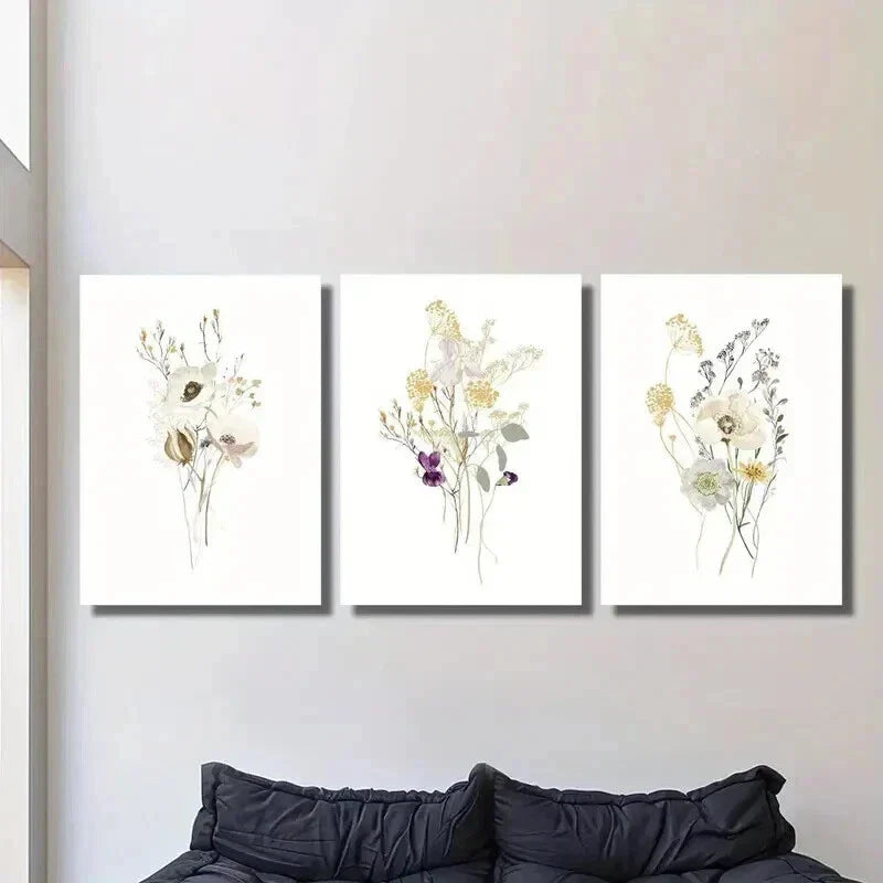 3pcs Modern Botanical Floral Watercolor Wall Art Set Canvas Framed 40x60cm - High Quality Print 100% Australian Made Wall Canvas Ready to Hang