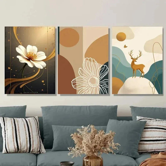 3pcs Contemporary Abstract Floral Minimalist Wall Art Set Canvas Framed 40x60cm - High Quality Print 100% Australian Made Wall Canvas Ready to Hang