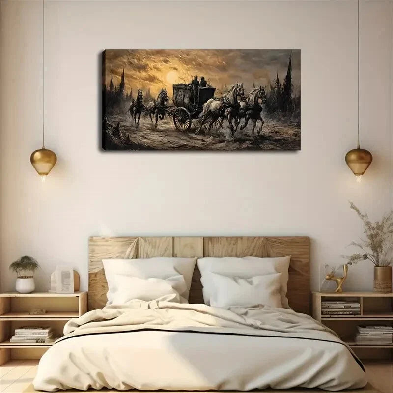Vintage Carriage Racing Modern Wall Art Canvas Office Home Room Framed 120x60cm