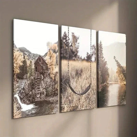 3pcs Beautiful Natural River Landscape Decor Wall Art Set Canvas Framed 40x60cm - High Quality Print 100% Australian Made Wall Canvas Ready to Hang