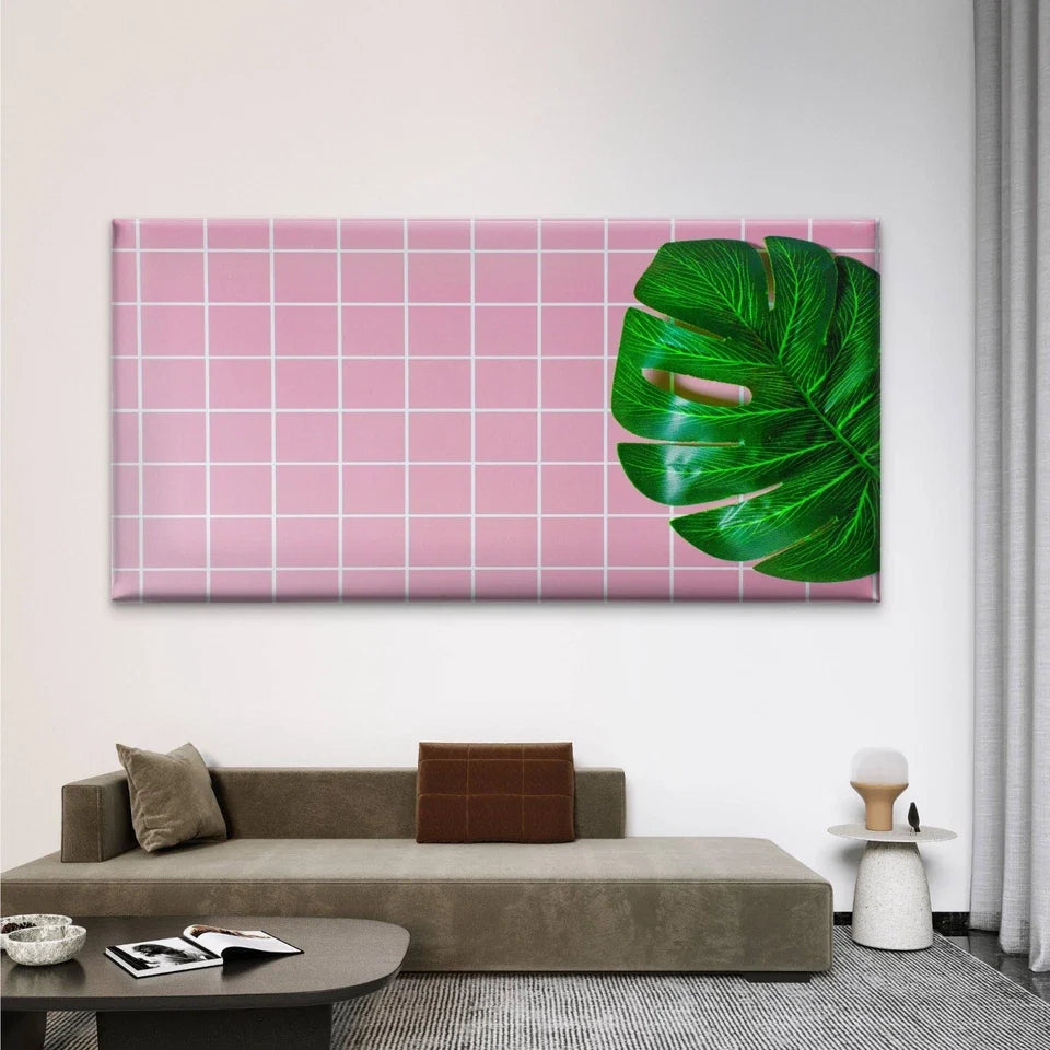 Close Up Green Leaf Tiled Floor Wall Art Canvas Office Home Room Framed 80x45cm