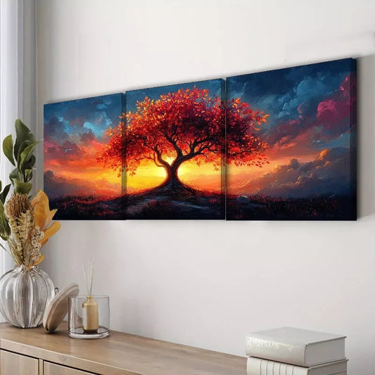 3pcs Colorful Tree Design With Clouds Wall Art Set Canvas Framed 40x60cm - High Quality Print 100% Australian Made Wall Canvas Ready to Hang