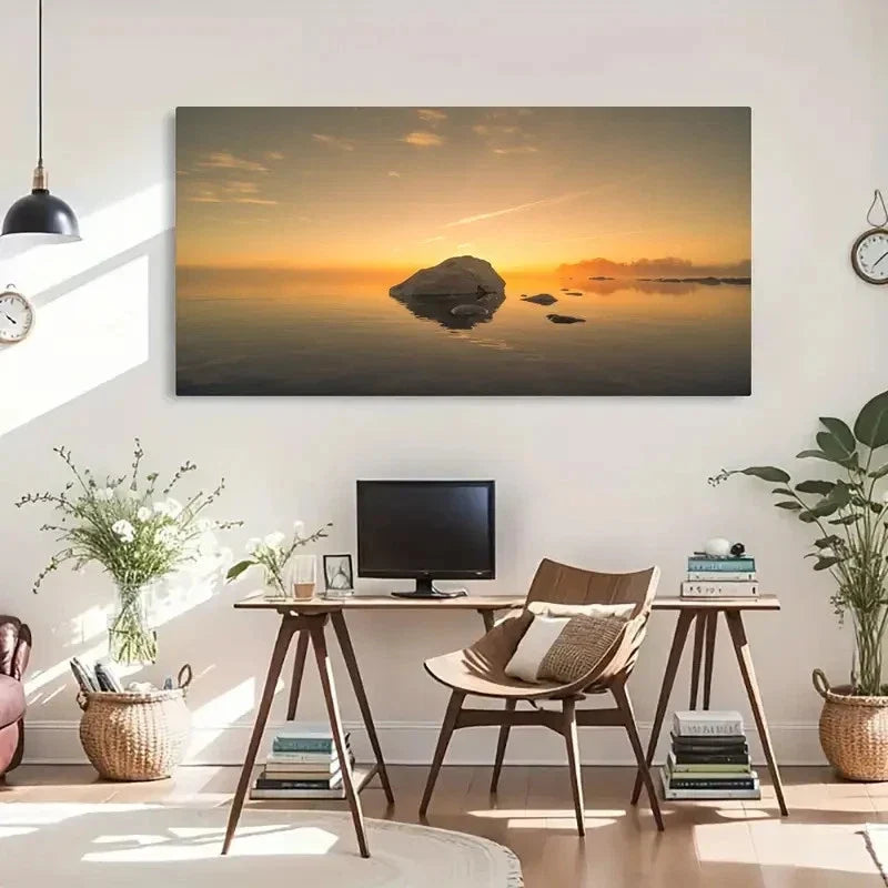 Tranquil Rock Water Reflection Wall Art Canvas Office Home Room Framed 120x60cm