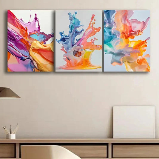 3pcs Colorful Splashes Design Modern Perfect Wall Art Set Canvas Framed 40x60cm - High Quality Print 100% Australian Made Wall Canvas Ready to Hang