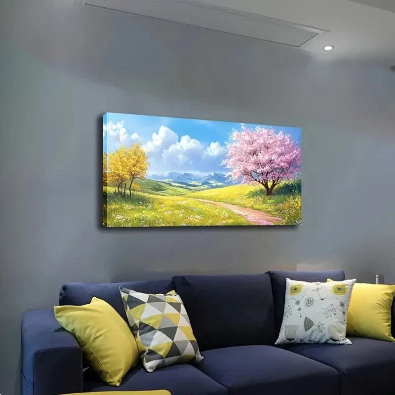 Sunlit Summer Landscape Deco Wall Art Canvas Office Home Room Framed 120x60cm