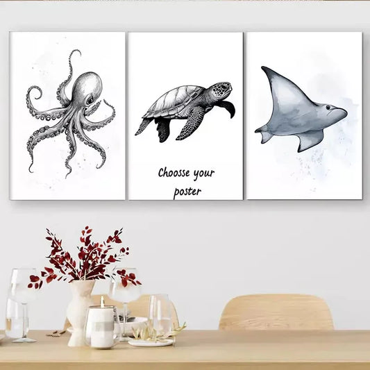 3pcs Marine Life Triptych Wall Art Set Canvas Framed 40x60cm - High Quality Print 100% Australian Made Wall Canvas Ready to Hang