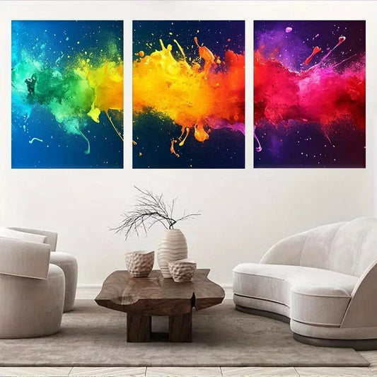 3pcs Modern Vibrant Abstract Color Splash Wall Art Set Canvas Framed 40x60cm - High Quality Print 100% Australian Made Wall Canvas Ready to Hang