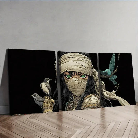 3pcs Mummy Goddess Design Girl Dark Rider Fear Wall Art Set Canvas Framed 40x60cm - High Quality Print 100% Australian Made Wall Canvas Ready to Hang