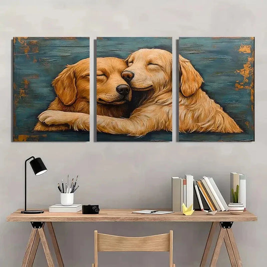 3pcs Rustic Happy Golden Retrievers Metal Print Ready to Hang Art