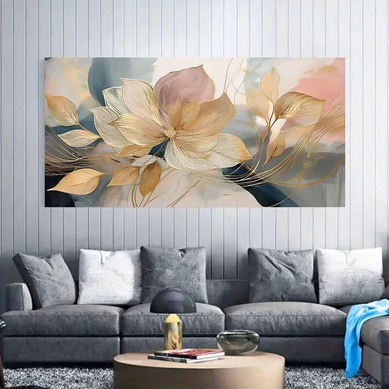 Blossom & Golden Stem Aesthetic Wall Art Canvas Office Home Room Framed 120x60cm