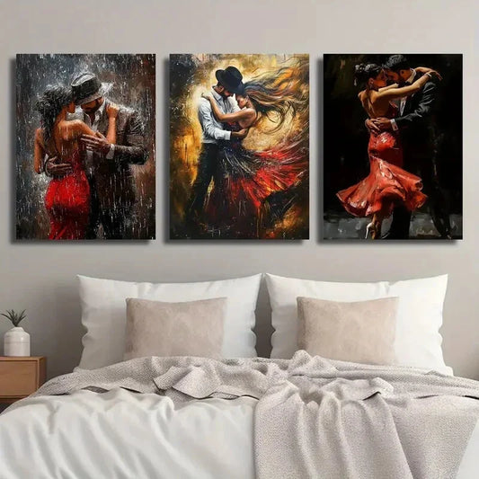 3pcs Romantic Tango Dancing Couple Red Dress Metal Print Ready to Hang Art