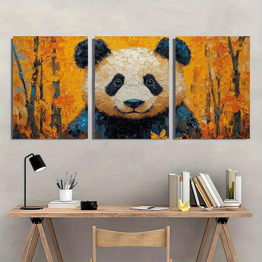 3pcs Mosaic Painting Panda Animal Themed Metal Print Ready to Hang Art