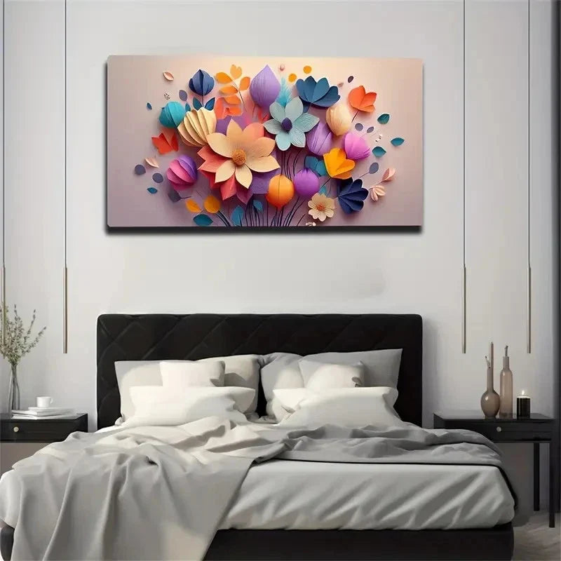 Vibrant 3D Flower Wall Art Canvas Office Home Room Framed 120x60cm