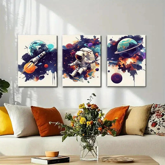 3pcs Vibrant Space Exploration Colorful Perfect Wall Art Set Canvas Framed 40x60cm - High Quality Print 100% Australian Made Wall Canvas Ready to Hang