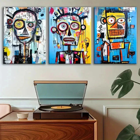 3pcs Abstract Human Face Graffiti Decor Wall Art Set Canvas Framed 40x60cm - High Quality Print 100% Australian Made Wall Canvas Ready to Hang