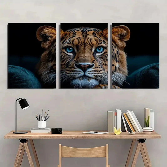 3pcs Majestic Lion with Blue Eyes Metal Print Ready to Hang Art