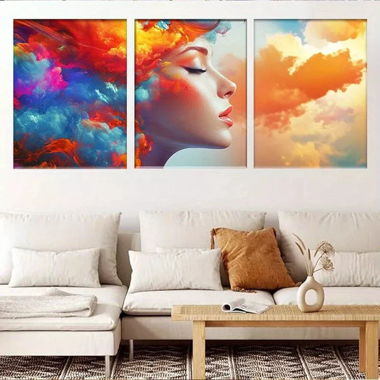 3pcs Vibrant Colorful Dreamy Abstract Woman Wall Art Set Canvas Framed 40x60cm - High Quality Print 100% Australian Made Wall Canvas Ready to Hang