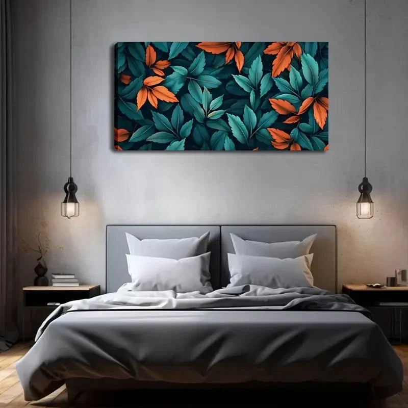 Vibrant Green & Orange Leaves Wall Art canvas office home room framed 120x60cm