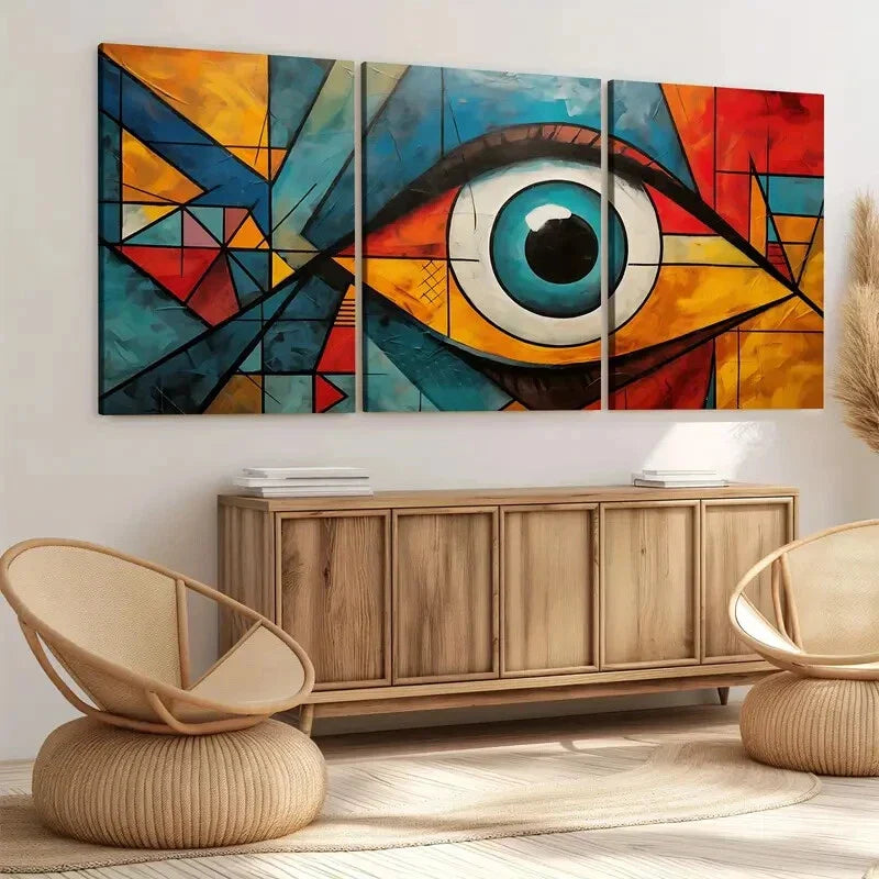 3pcs Modern Art Eye Blue & Black Golden Red Pink Wall Art Set Canvas Framed 40x60cm - High Quality Print 100% Australian Made Wall Canvas Ready to Hang