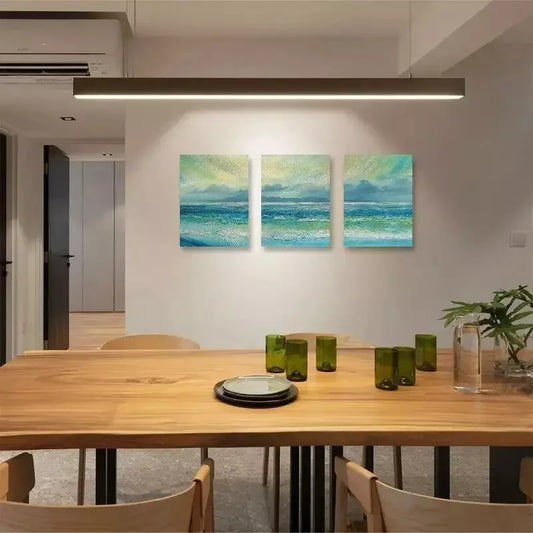 3pcs Blue Waves Clouds Abstract Oil Painting Canvas Framed 40x60cm - High Quality Print 100% Australian Made Wall Canvas Ready to Hang