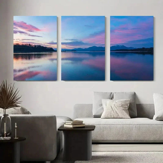 3pcs Serene Sunset Reflections Modern Metal Print Ready to Hang Art