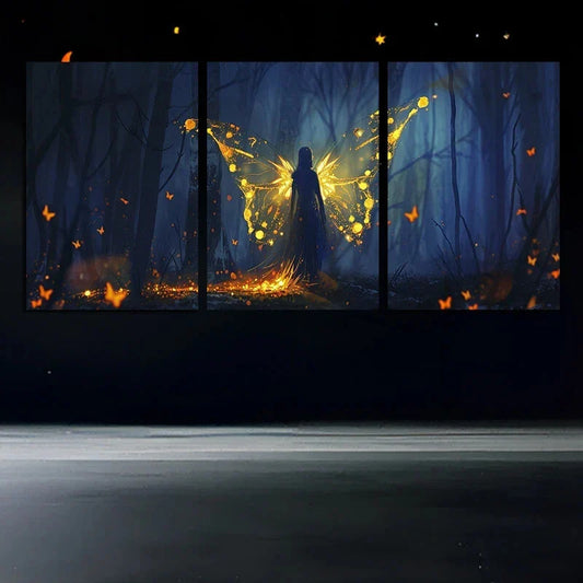 3pcs Stunning Golden Butterfly Wings Metal Print Ready to Hang Art