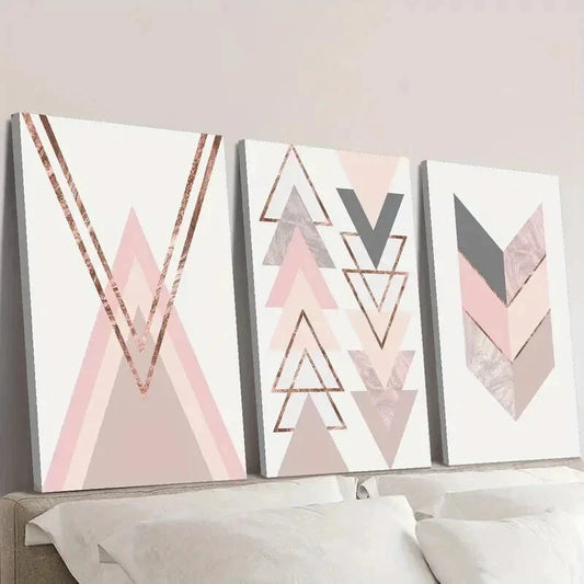 3pcs Abstract Pink Geometric Shape Line Wall Art Set Canvas Framed 40x60cm - High Quality Print 100% Australian Made Wall Canvas Ready to Hang