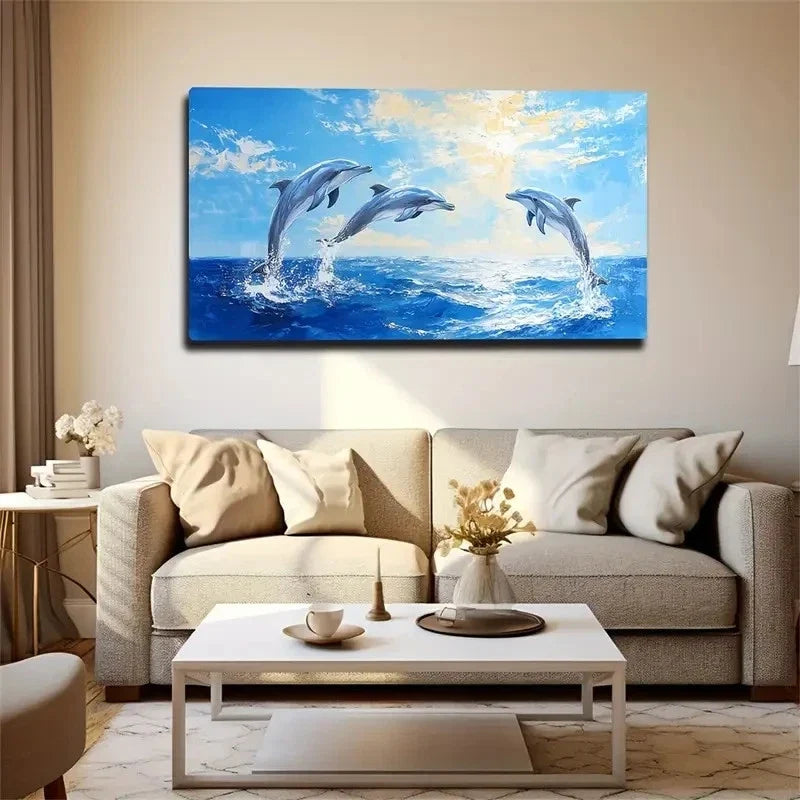 Colorful Happy Dolphin Wall Art Canvas Office Home Room Framed 120x60cm
