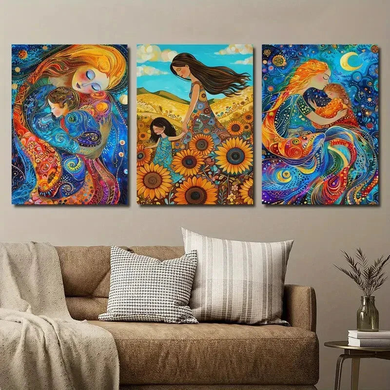 3pcs Vibrant Mother's Love Wall Art Set Canvas Framed 40x60cm - High Quality Print 100% Australian Made Wall Canvas Ready to Hang