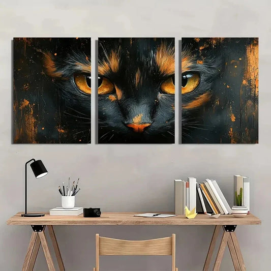 3pcs Vintage Tortoiseshell Black & Orange Cat Metal Print Ready to Hang Art