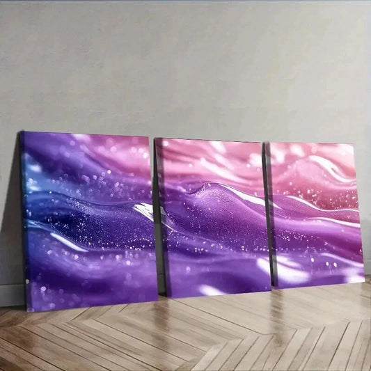 3pcs Purple and Light Blue Abstract Design Wall Art Set Canvas Framed 40x60cm - High Quality Print 100% Australian Made Wall Canvas Ready to Hang