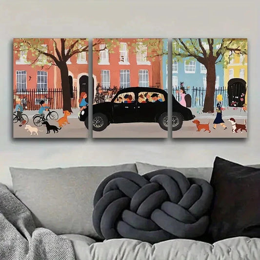 3pcs London Taxi, Luxurious Art Metal Print Ready to Hang Art