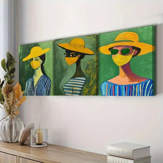 3pcs Abstract Women Colorful Modern Perfect Art Set Canvas Framed 40x60cm - High Quality Print 100% Australian Made Wall Canvas Ready to Hang