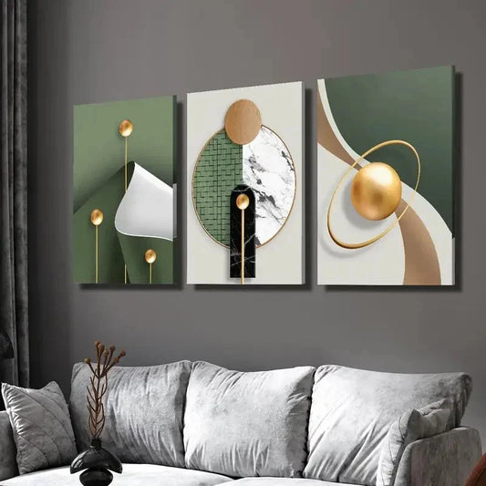 3pcs Modern Abstract Golden Geometric Wall Art Set Canvas Framed 40x60cm - High Quality Print 100% Australian Made Wall Canvas Ready to Hang