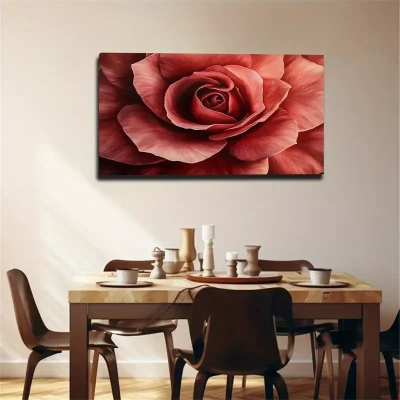 Red Roses With Layered Petals Wall Art Canvas Office Home Room Framed 80x45cm