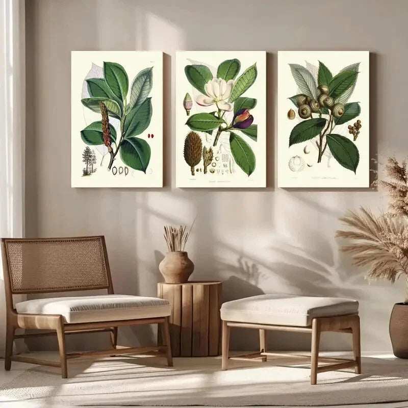 3pcs Plant Green Floral Leaf Painting Metal Print Ready to Hang Art
