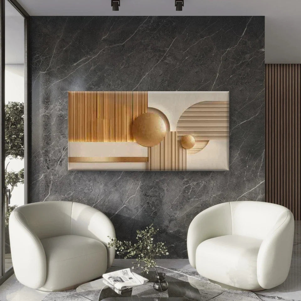 Elegant Golden Speckle Wall Art Canvas Office Home Room Framed 80x45cm