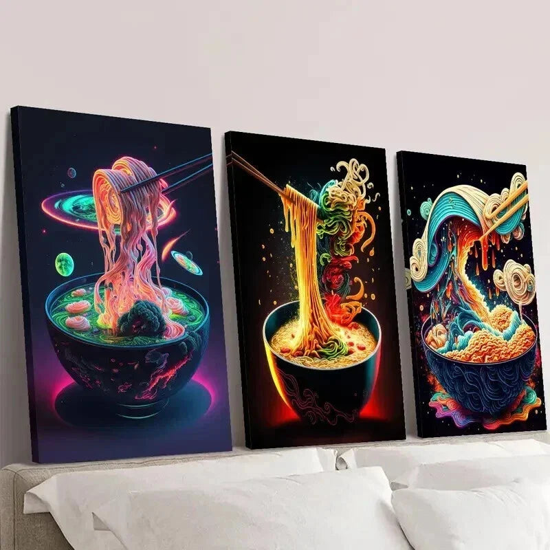 3pcs Japanese Colorful Ramen & Sushi Wall Art Set Canvas Framed 40x60cm - High Quality Print 100% Australian Made Wall Canvas Ready to Hang