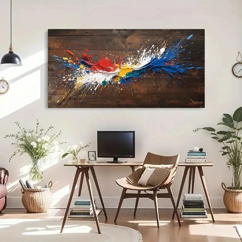 Multicolor Splatter Explosion Wall Art Canvas Office Home Room Framed 120x60cm