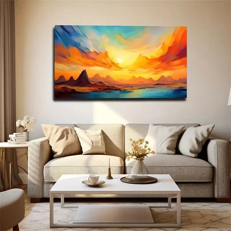 Landscape Sunset Horizontal Wall Art Canvas Office Home Room Framed 120x60cm