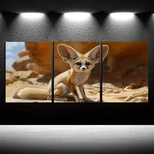 3pcs Desert Fox Blue Sky White Clouds Metal Print Ready to Hang Art