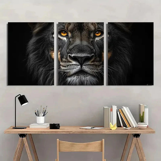 3pcs African Lion Black and White Metal Print Ready to Hang Art