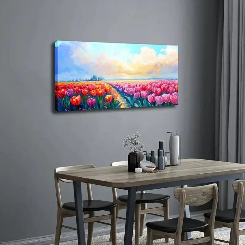 Tulip Sea Minimalist Landscape Wall Art Canvas Office Home Room Framed 120x60cm