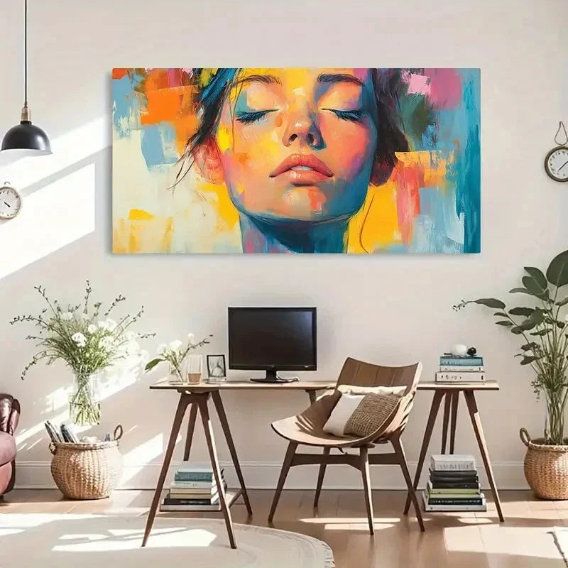 Gradient Aesthetic Cute Girl Wall Art Canvas Office Home Room Framed 120x60cm
