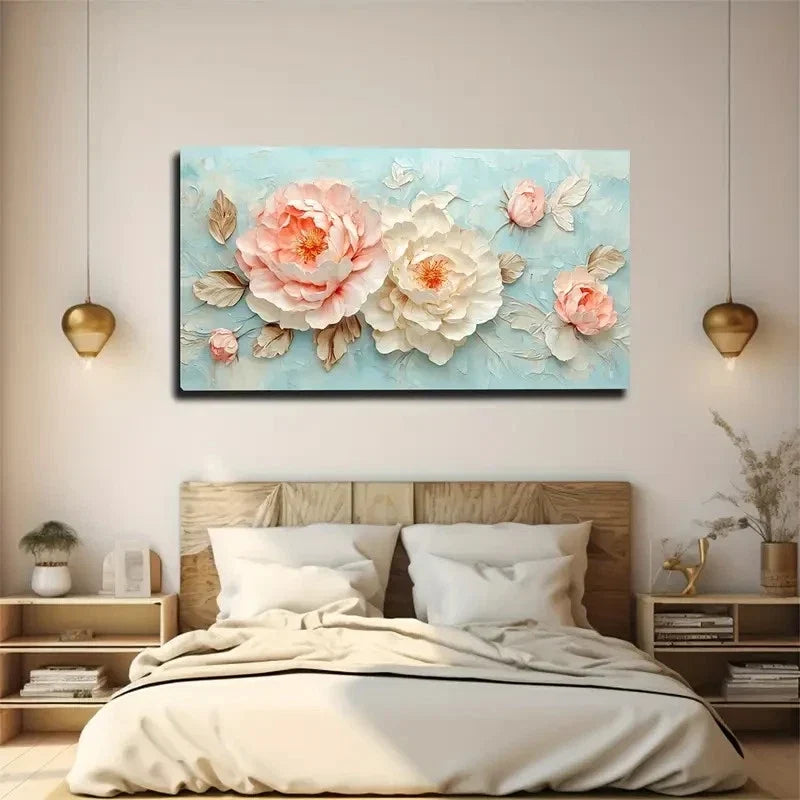 looming Pink And Peonies Wall Art Canvas Office Home Room Framed 120x60cm