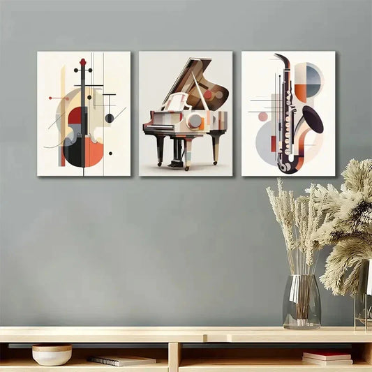 3pcs Music Instrument Piano Violin & Saxophone Metal Print Ready to Hang Art