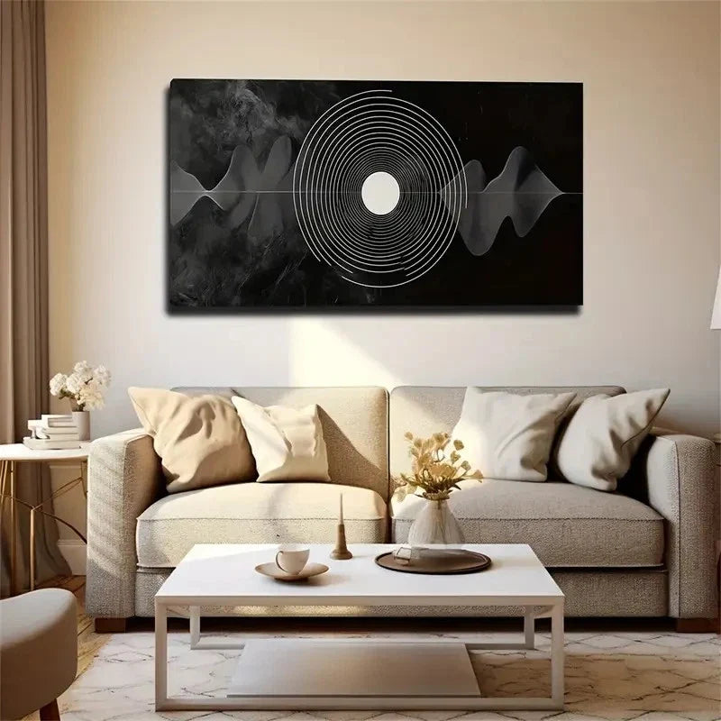 Black And White Abstract Wave Wall Art Canvas Office Home Room Framed 120x60cm