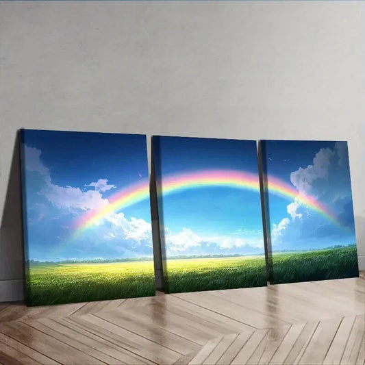 3pcs A Semi Circular Rainbow in the Sky Wall Art Set Canvas Framed 40x60cm - High Quality Print 100% Australian Made Wall Canvas Ready to Hang